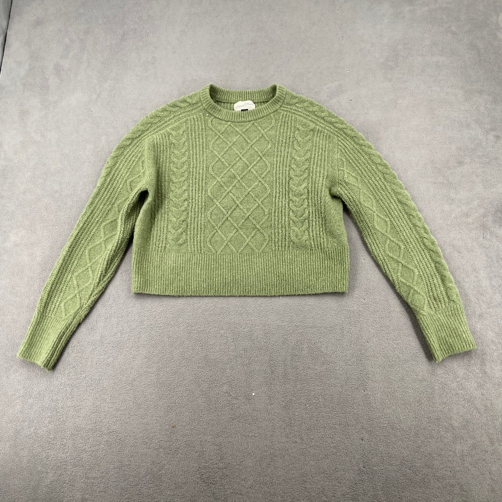 Universal Thread Sage Green Cable Knit Cropped Crewneck Sweater XS RN17730